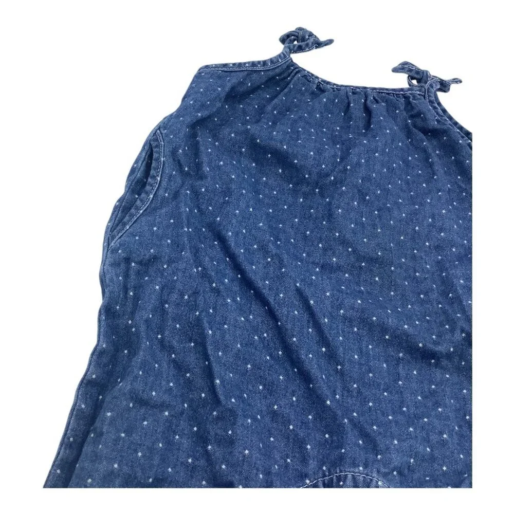 Baby Gap Denim Jumpsuit Romper Baby Girl 6-12 Months‎ Blue Polka Dot Tie Straps